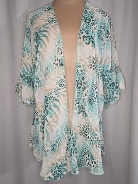 Now N Forever Women’s Aqua Animal Print Swim Cover-Up Kimono Size Small